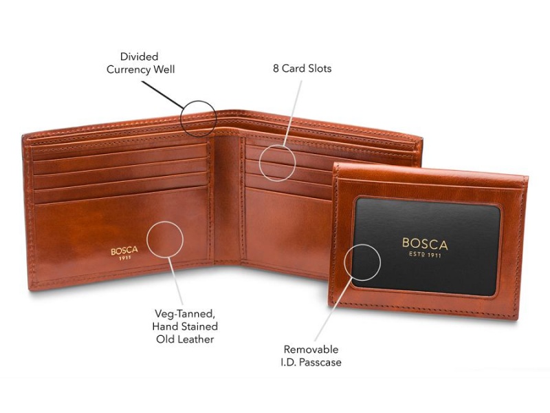 Bosca Credit Wallet with I.D. Passcase -Saddle- Bruna | SSENY43671