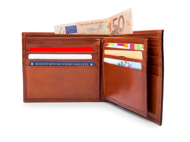 Bosca Euro 8 Pocket Deluxe Executive Wallet w/ Passcase Bruna | USEND83042