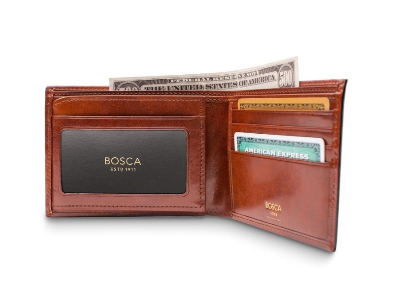 Bosca Italia Bifold Wallet With Card / I.D. Flap Bruna | MSEHR58092